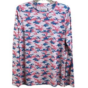 Magellan Red White Blue Abstract Camo Performance Pull‎ Over Fishing Shirt XL